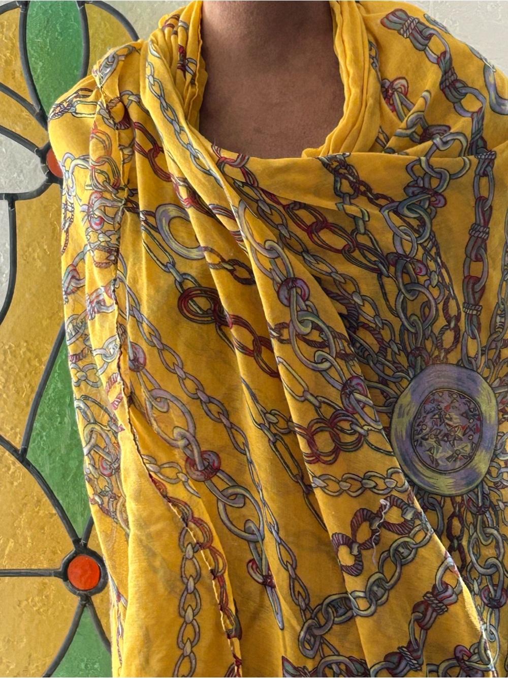 Gorgeous large Yellow Chain-Print Women's Scarf/wrap
